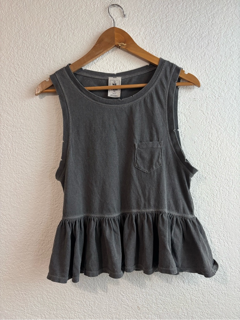 We The Free Washed Charcoal Peplum Tank Top Women XS